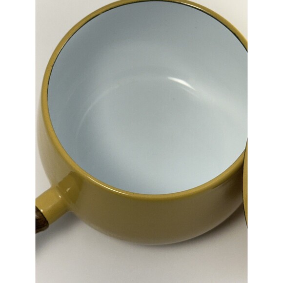 Vintage Fondue Pan Pot Sauce Golden Yellow w/Lid Wood Handle MCM Retro - Picture 6 of 9